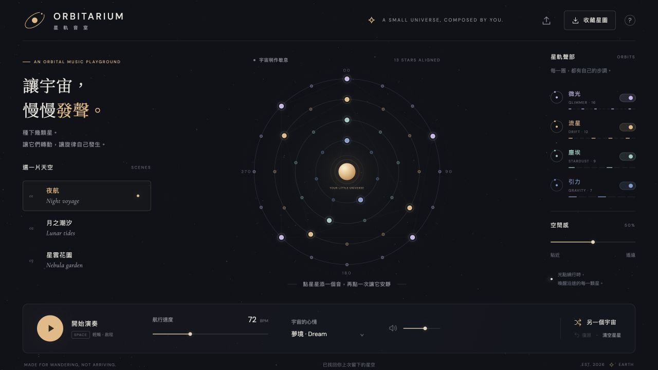 星軌音室的四圈星圖與播放控制